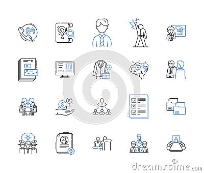 Workforce members line icons collection. Employees, Staff, Colleagues, Teammates, Associates, Professionals, Workers Vector Illustration