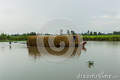 Working barge with hay Stock Photo