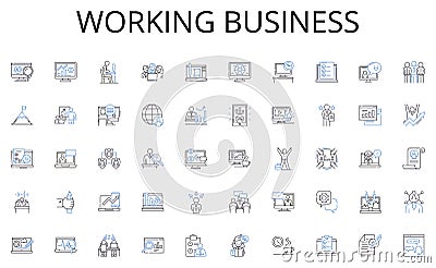Working business line icons collection. Optimization, Streamlining, Productivity, Organization, Coordination, Time Vector Illustration