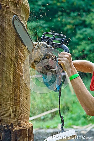 Working chainsaw Stock Photo