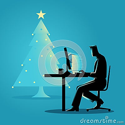 Working during Christmas Vector Illustration