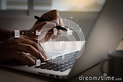 IT working on computer Business processes Document Management System DMS progress planning and chart Stock Photo