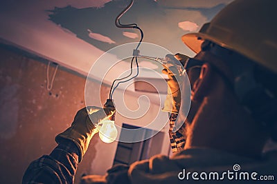 Working Contractor Electrician Stock Photo