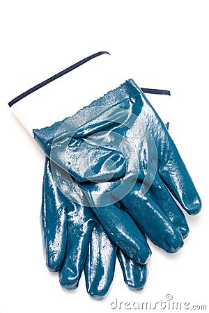 working dark blue nitrile-coated glove Stock Photo