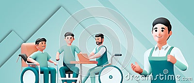 Working with people with disabilities in wheelchairs on a teamwork concept Stock Photo