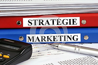 Strategy and marketing files written in French Stock Photo