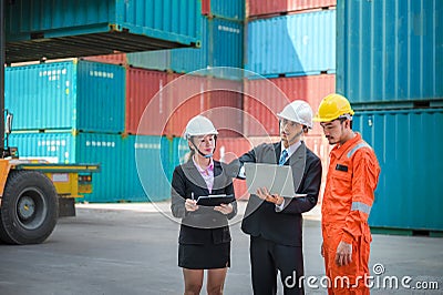 Working engineer in the construction container yard Stock Photo