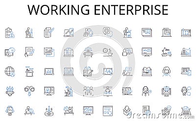 Working enterprise line icons collection. Ampersand, Asterisk, Backslash, Carriage, Caret, Colon, Comma vector and Vector Illustration