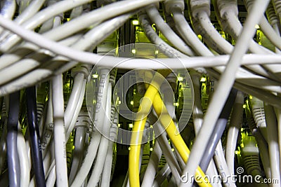 Working Ethernet switch and computer Stock Photo
