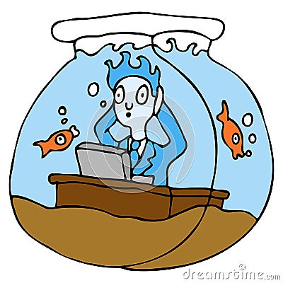 Working In A Fish Bowl Vector Illustration