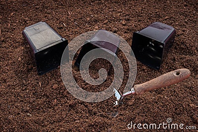 Organic Potting Mix in Pots Stock Photo