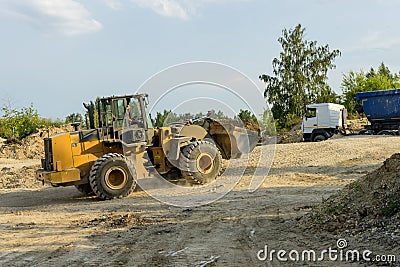 Working at gravel plant. quarry sand mining. Stock Photo