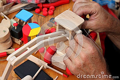 Handmade wooden toys Stock Photo