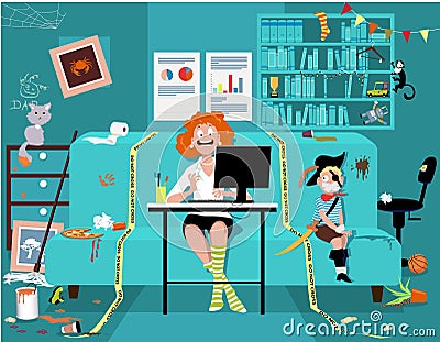 Working from home and homeschooling solution Vector Illustration
