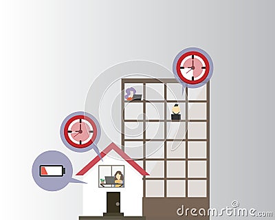 Working from home made worker work longer hours than usual and feel tired and exhausted Vector Illustration