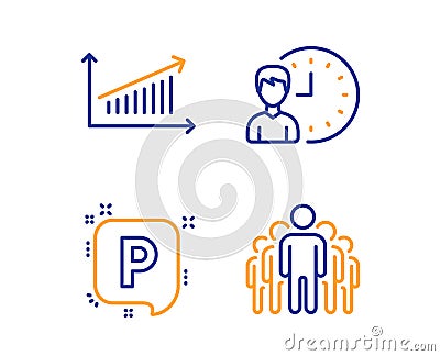 Working hours, Chart and Parking icons set. Group sign. Project deadline, Presentation chart, Auto park. Vector Vector Illustration
