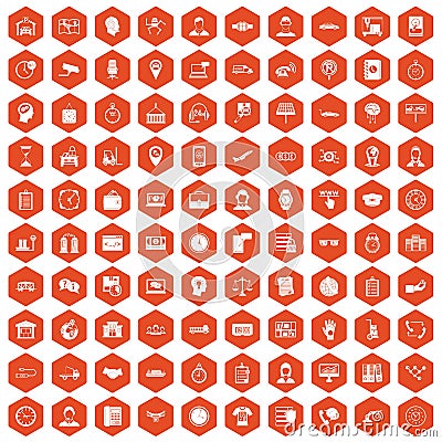 100 working hours icons hexagon orange Vector Illustration