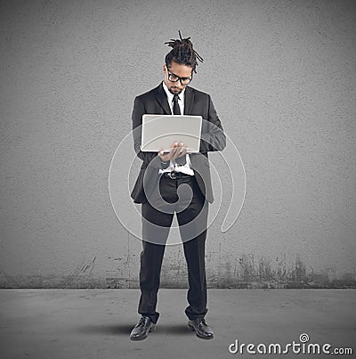 Working with laptop Stock Photo