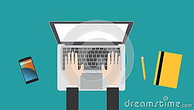 Working in a laptop Vector Illustration