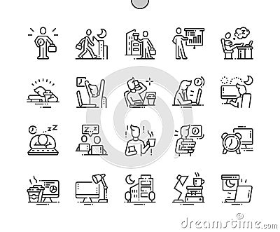 Working Late Well-crafted Pixel Perfect Vector Thin Line Icons 30 2x Grid for Web Graphics and Apps. Vector Illustration