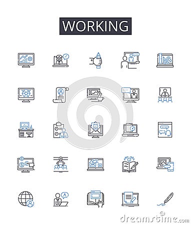 Working line icons collection. Laboring, Engaged, Employed, Occupied, Operating, Serving, Toiling vector and linear Vector Illustration