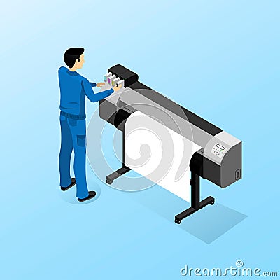 Working machine for large format print Vector Illustration