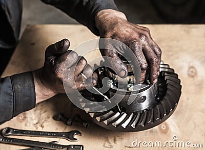 Working man with dirty hands Stock Photo