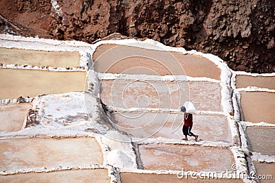 Working on the Maras salt mines Editorial Stock Photo