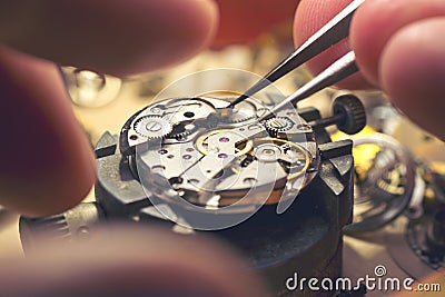 Working On A Mechanical Watch Stock Photo