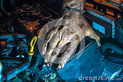 Working men with dirty hand Stock Photo