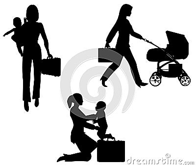 Working Mom With Baby Cartoon Illustration