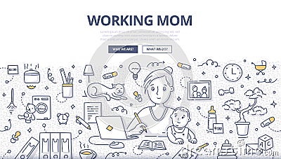 Working Mom Doodle Concept Vector Illustration