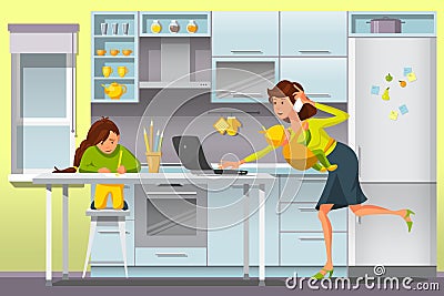 Working Mother. Vector Illustration. Vector Illustration