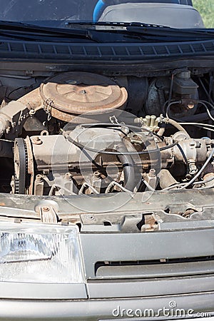 Working motor of an old car Stock Photo