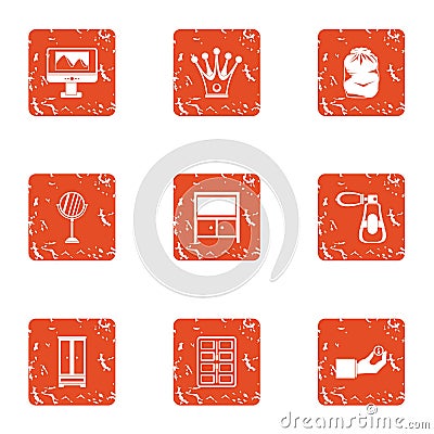 Working nook icons set, grunge style Vector Illustration