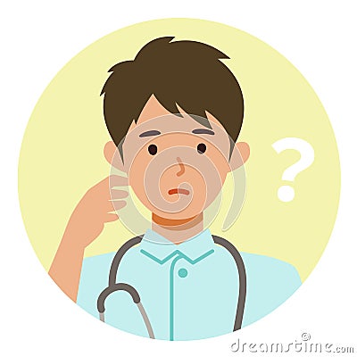 Working nurse man. Healthcare conceptMan cartoon character. People face profiles avatars and icons. Close up image of asking man Vector Illustration