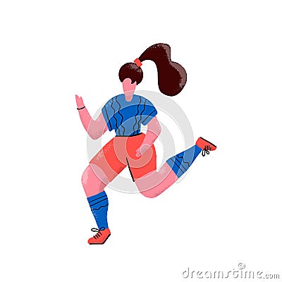 Working out. Female runner cartoon character. Healthy lifestyle. Stamina training exercise hand drawing. Sport, fitness club, gym Cartoon Illustration