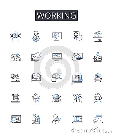 Working line icons collection. Laboring, Engaged, Employed, Occupied, Operating, Serving, Toiling vector and linear Vector Illustration