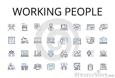 Working people line icons collection. Active folks, Busybodies, Laborers, Workforce, Employee base, Hard workers Vector Illustration