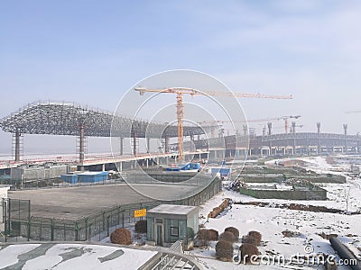 Working place for Longjia New Airport after snowing Editorial Stock Photo