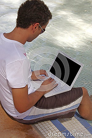 Working By The Pool Stock Photo