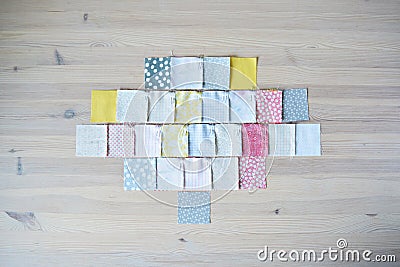 Working process: patchwork fabric cotton scraps Stock Photo