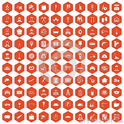 100 working professions icons hexagon orange Vector Illustration