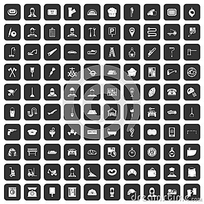 100 working professions icons set black Vector Illustration