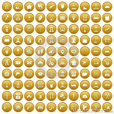 100 working professions icons set gold Vector Illustration
