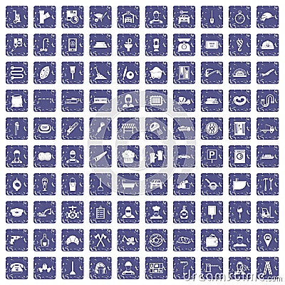 100 working professions icons set grunge sapphire Vector Illustration