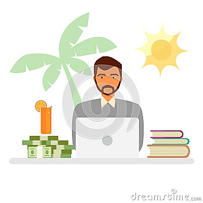 Working and relaxing. Businessman sitting and meditate imagining Stock Photo