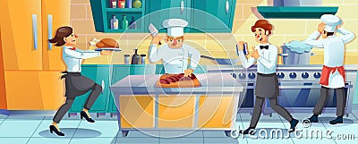 Working restaurant staff cooking rush at kitchen Vector Illustration