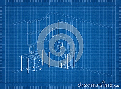 Working room Architect blueprint Stock Photo