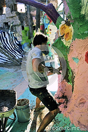 Working on Salvation Mountain Editorial Stock Photo